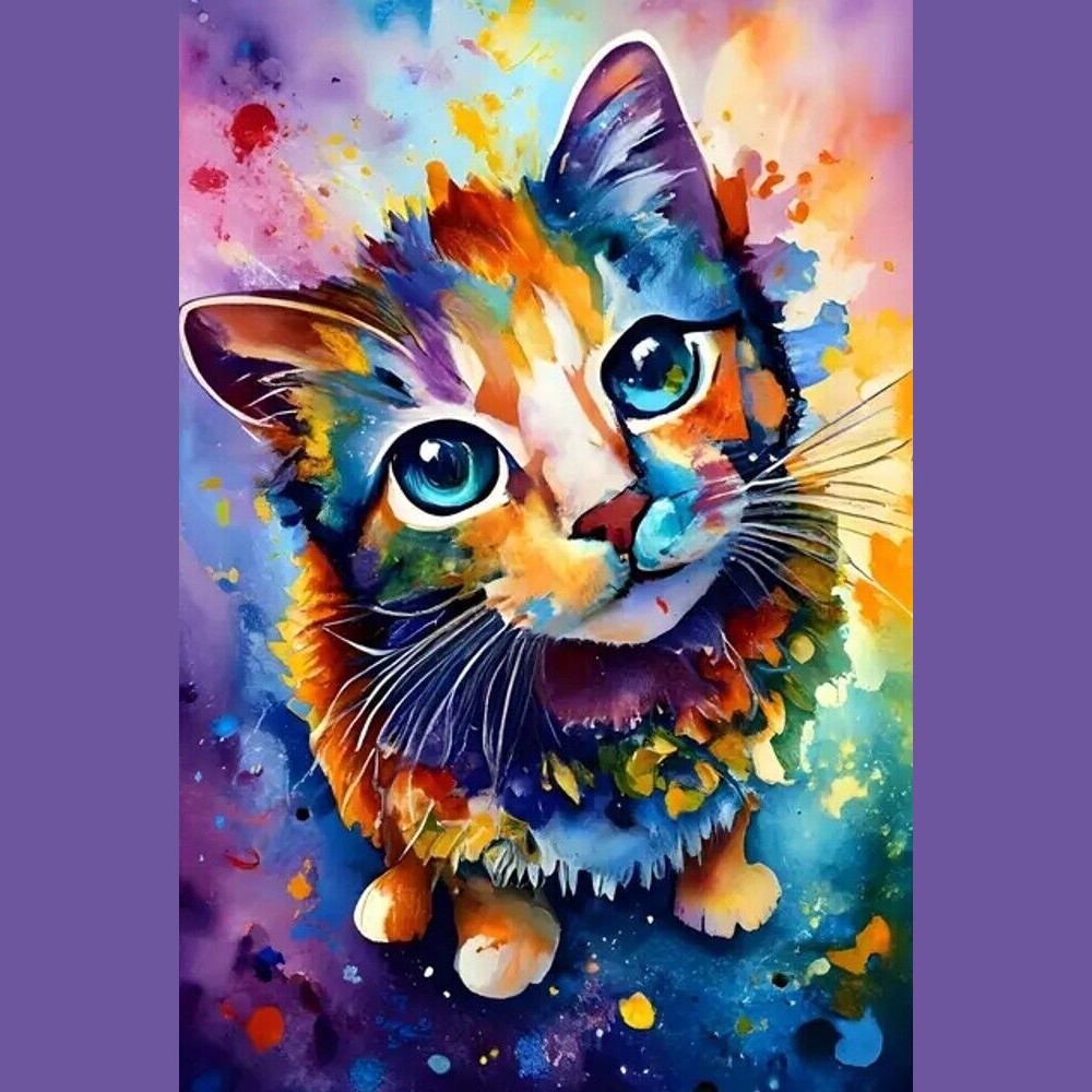 Contemporary Art Vibrant Cat Canvas Print 15.7" x 23.6" Stunning! NEW! Home & Garden:Home Décor:Posters & Prints Style Your Walls